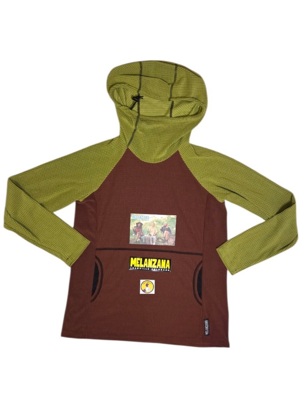 NWT Melanzana Micro Grid Hoodie V2 Sweatshirt Bark (Brown) Guac (Green) Large